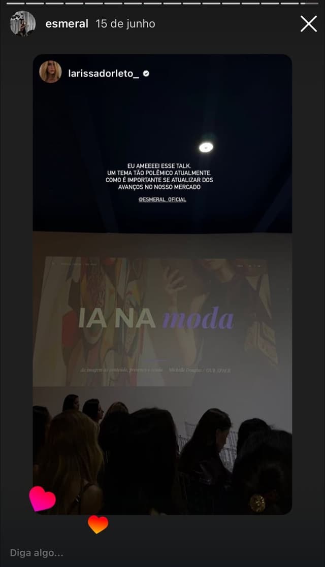 Story de @larissadorleto_ repostado pela Esmeral: eu amei esse talk