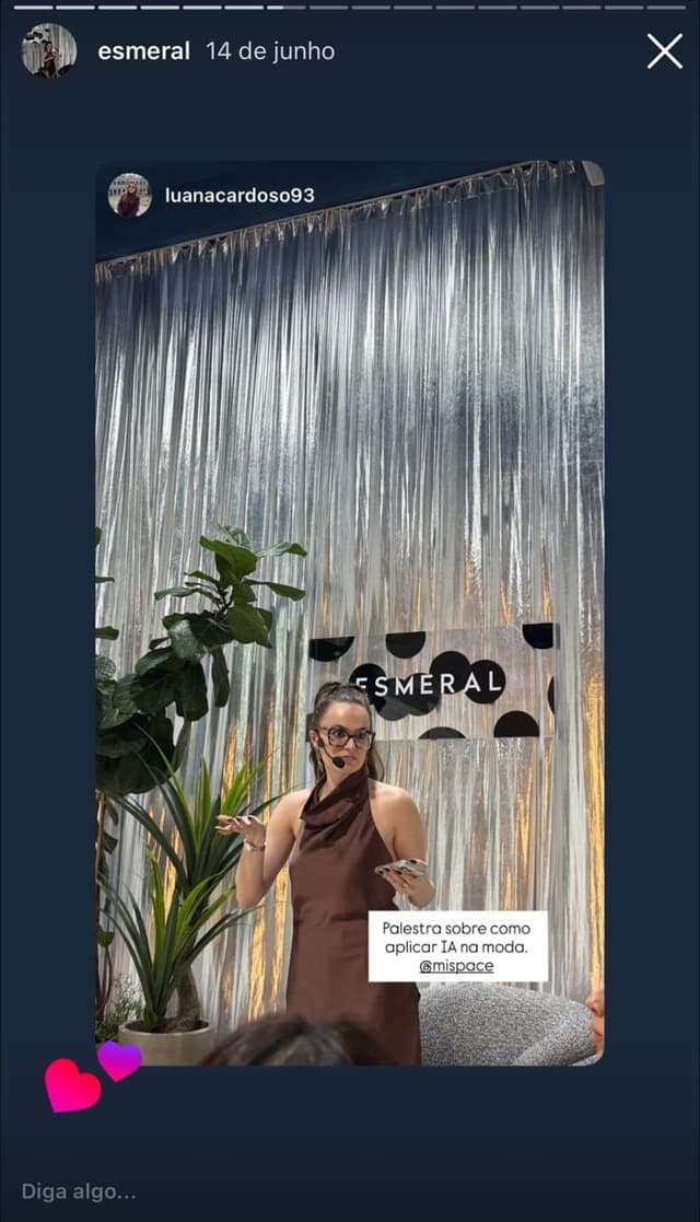 Story de @luanacardoso93 sobre a palestra de IA na moda