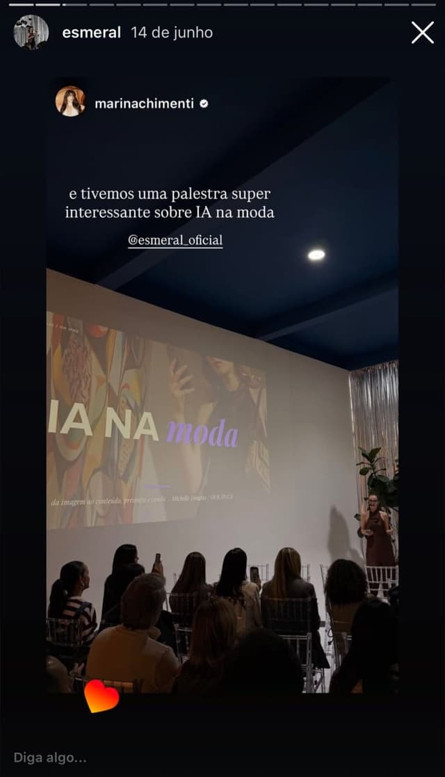 Story de @marinachimenti: palestra super interessante sobre IA na moda