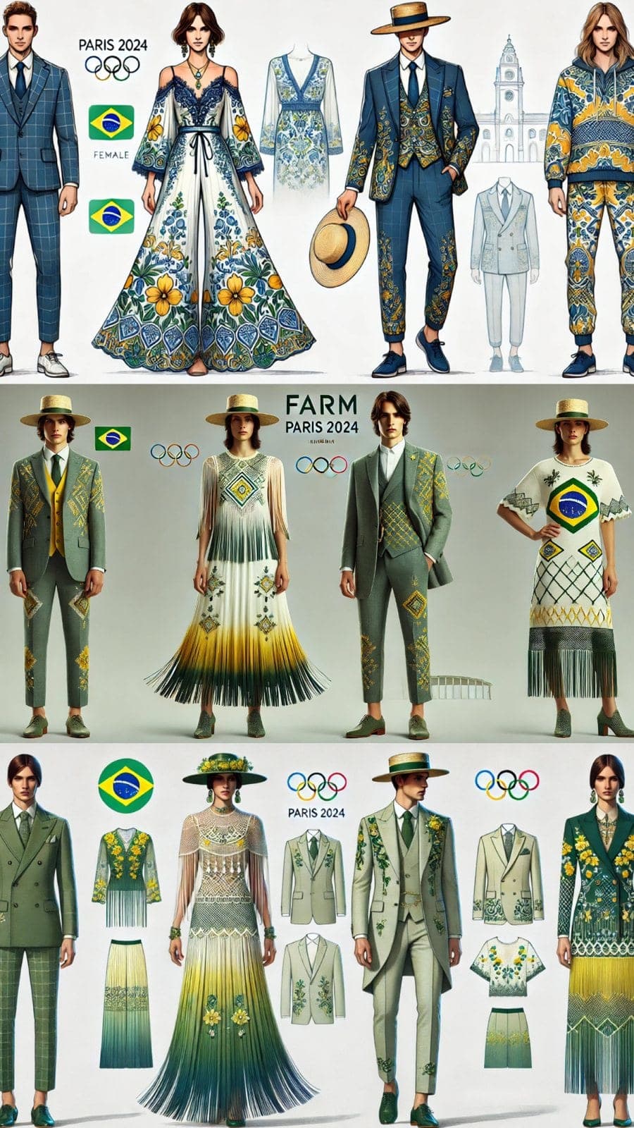 E se a **FARM** tivesse desenhado os uniformes do Brasil? A assinatura visual da marca aplicada a um tema nacional, parte da série viral Uniformes do Brasil · mais de 12 milhões de visualizações · que reimaginou os uniformes olímpicos de Paris 2024 como se marcas brasileiras os tivessem criado.