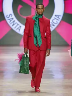 Look 22: blazer, calça, lenço